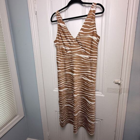 a new day Dresses & Skirts - A New Day Animal Print V-Neck Sleeveless Midi Dress Womens Large Brown White